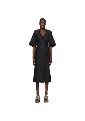 GANNI Black Beaded Fringe Midi Dress