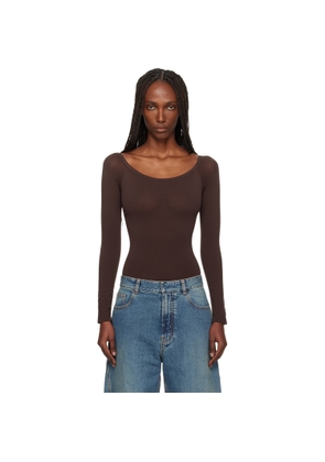 ALAÏA Brown Second Skin Knit Off-Shoulder Bodysuit