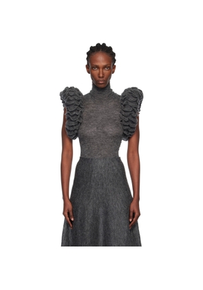 ALAÏA Gray Mohair Knit Sculptural Ruffle Bodysuit
