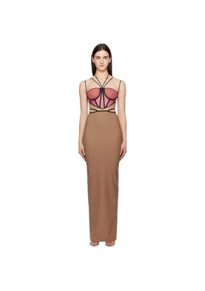 Nensi Dojaka Tan & Pink Leila Signature Corset Maxi Dress