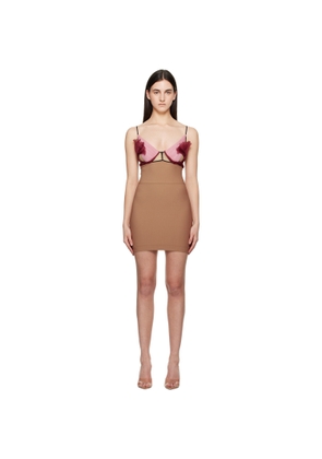 Nensi Dojaka Tan & Pink Celina Floral Petal Minidress