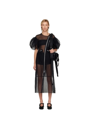 Simone Rocha Black Sheer Sculpted Petal Sleeve Biker Midi Dress