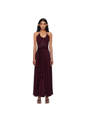 ALAÏA Burgundy Soft Jersey Cross Maxi Dress