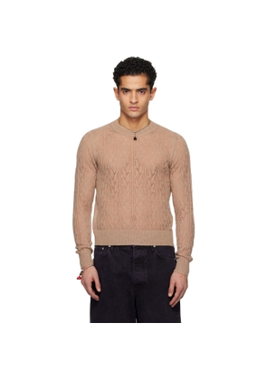 Dries Van Noten Taupe Lace Stitch Alpaca Sweater