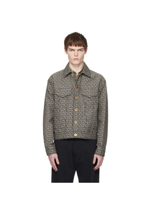 BALMAIN Gray & Black Monogram Jacquard Jacket
