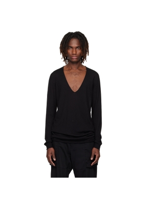 Rick Owens Black Temple Oversize Extreme V Neck Sweater