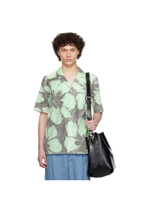 Dries Van Noten Green & White Hand-Dyed Floral Shirt