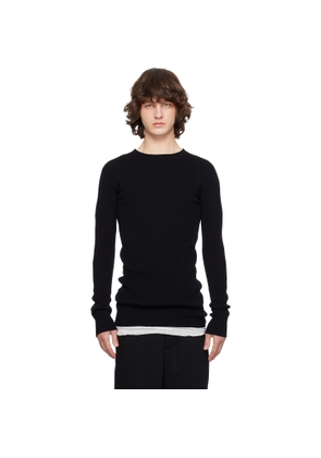 Rick Owens Black Temple Ribbed Round Neck Sweater