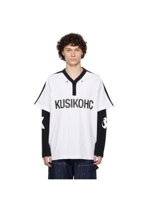 KUSIKOHC Black & White Baseball Long Sleeve Polo