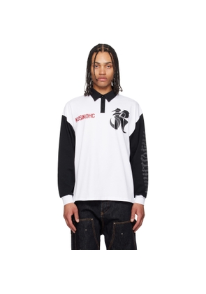 KUSIKOHC White & Black Rugby Long Sleeve Polo