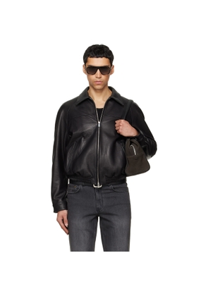 TONYWACK Black Vintage Lamb Leather Bomber Jacket