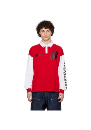 KUSIKOHC Red & White Rugby Long Sleeve Polo