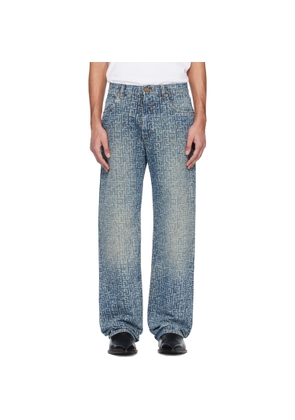 BALMAIN Blue Monogram Laser Loose-Fit Jeans