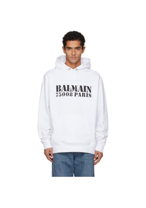 BALMAIN White 'Balmain' Stamp Printed Hoodie