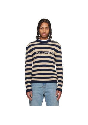 BALMAIN Navy & Beige 'Balmain' Logo Marinière Sweater