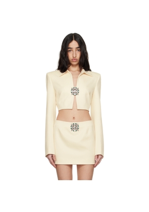 AREA Off-White Crystal Brooch Cropped Jacket