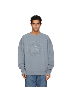 BALMAIN Gray Embroidered 'Balmain' Médaille Sweatshirt