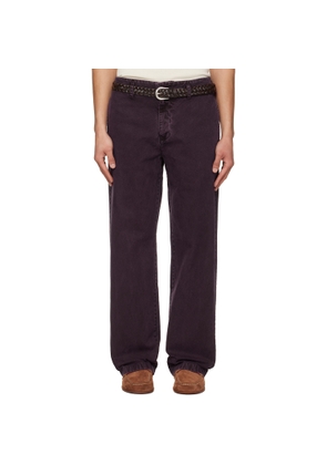 TONYWACK Burgundy Garment Dyed Cotton Straight Trousers
