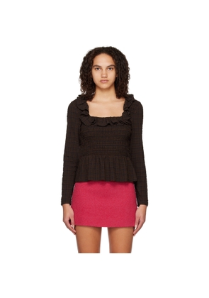 GANNI Brown Check Blouse