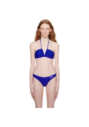 GANNI Blue Ruched Bikini Top