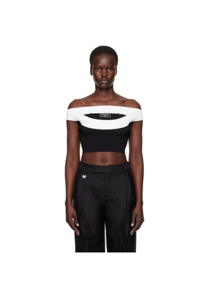 BALMAIN Black & White Two-Tone Knit Cropped Top