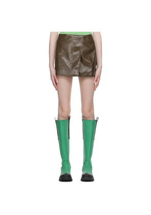 GANNI Brown Patent Faux-Leather Miniskirt