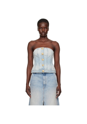 BALMAIN Blue Buttoned Denim Corset Top
