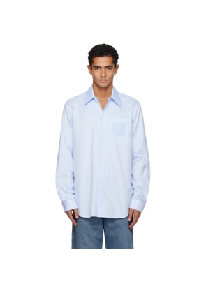 BALMAIN Blue 'Balmain' Écusson Embroidered Cotton Shirt