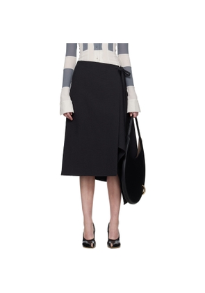 Tory Burch Black Cotton Wrap Midi Skirt