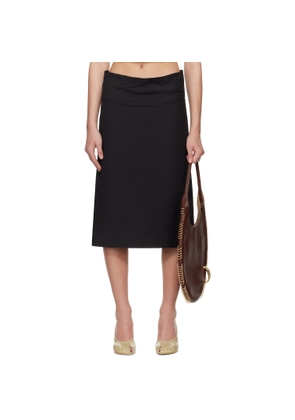 Tory Burch Black Molded Waistband Cotton Midi Skirt