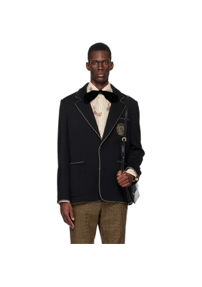 Valentino Black Single-Breasted Wool Valentino Patch Blazer