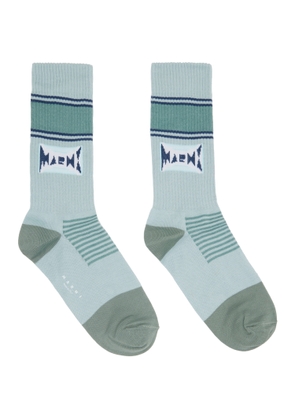 Marni Blue Cotton Jacquard Logo Socks