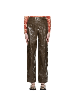 GANNI Brown Patent Faux-Leather Trousers