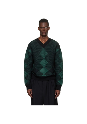Dries Van Noten Green Argyle Sweater