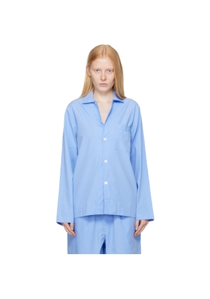Tekla Blue Poplin Long-Sleeved Pyjama Shirt