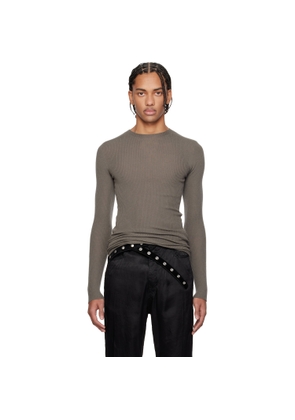 Rick Owens Gray Temple Ribbed Round Neck Sweater