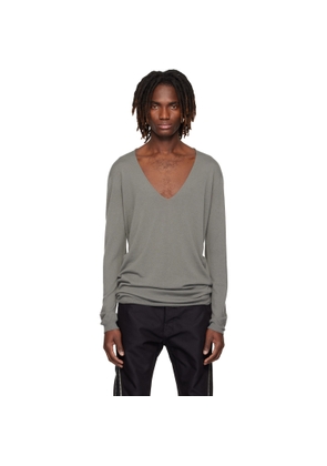 Rick Owens Gray Temple Oversize Extreme V Neck Sweater