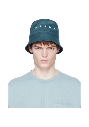 Marni Navy Embroidered Logo Water-Repellent Gabardine Bucket Hat