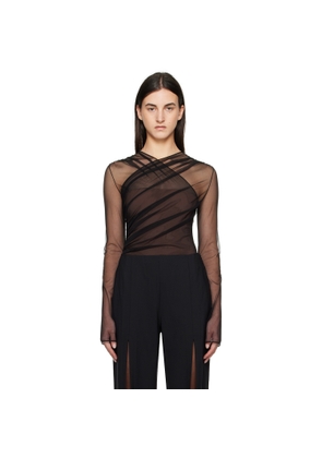 Nensi Dojaka Black & Brown Semi-Sheer Gathered Long Sleeve Bodysuit