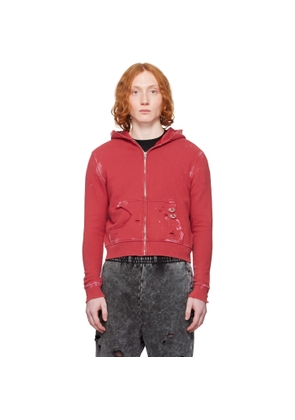 We11done Red Pierced Zip-Up Hoodie