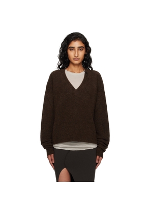 Rick Owens Brown Concordians Tommy V-Neck Sweater
