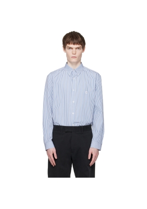 BALMAIN Blue & White Embroidered Pinstripe Popeline Regular Shirt
