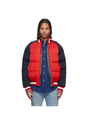 BALMAIN Red & Navy Bicolor Reversible Puffer Jacket