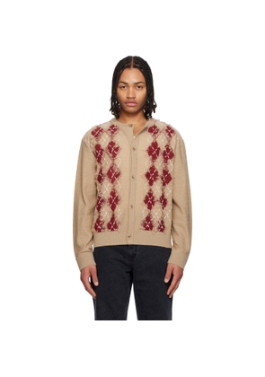 Solid Homme Beige Argyle Roundneck Cardigan