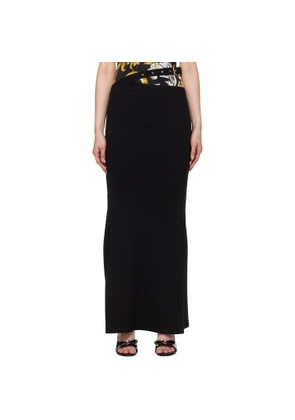 Versace Jeans Couture Black Baroque Buckle Ribbed Maxi Skirt