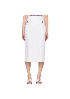 Versace Jeans Couture White Baroque Buckle Denim Midi Skirt
