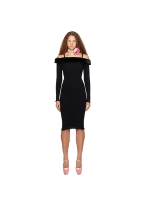 Blumarine Black Faux-Fur Midi Dress