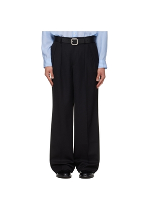 TONYWACK Black Wool Double-Pleated Wide Trousers