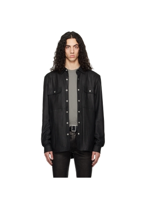 Rick Owens Black Temple Feather Nappa Leather Outer Shirt