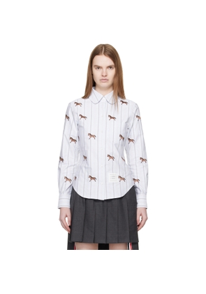 Thom Browne Blue Horse 4-Bar Cropped Oxford Shirt